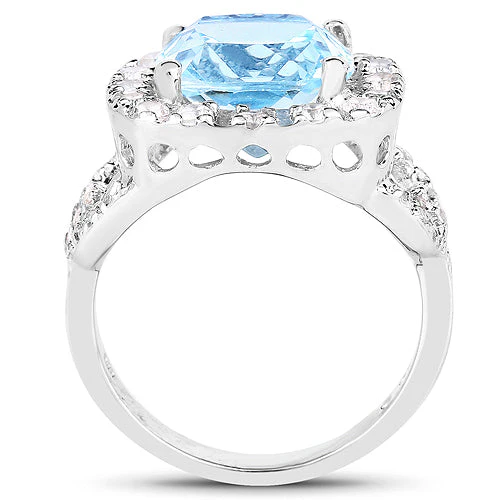 5.17 Carat Genuine Blue Topaz and White Topaz .925 Sterling Silver Ring - Image 5