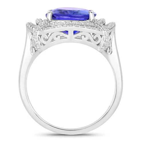 5.17 Carat Genuine Tanzanite and White Diamond 14K White Gold Ring - Image 2