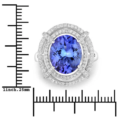5.17 Carat Genuine Tanzanite and White Diamond 14K White Gold Ring - Image 3