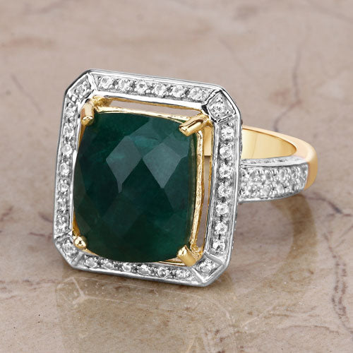5.18 Carat Dyed Emerald and White Topaz .925 Sterling Silver Ring - Image 13