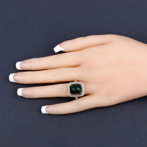 5.18 Carat Dyed Emerald and White Topaz .925 Sterling Silver Ring - Image 14