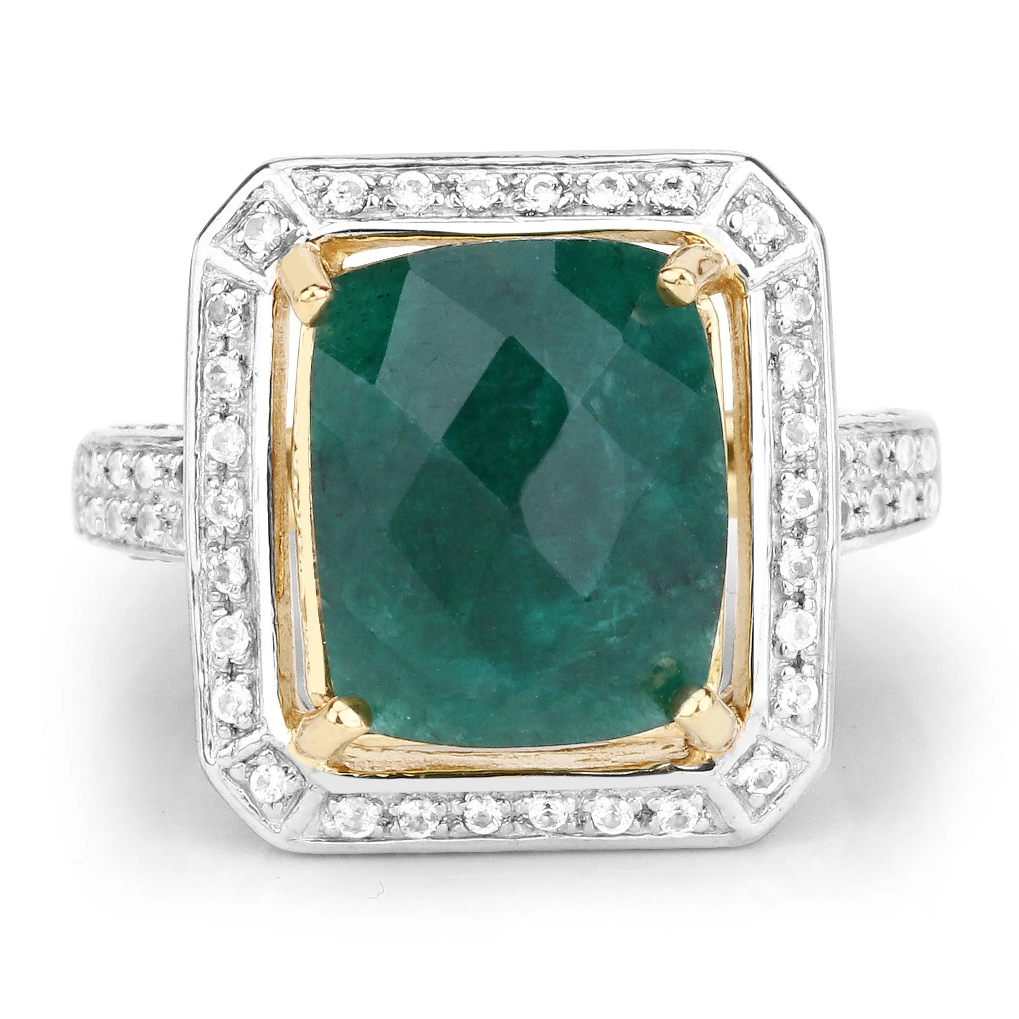 5.18 Carat Dyed Emerald and White Topaz .925 Sterling Silver Ring - Image 3