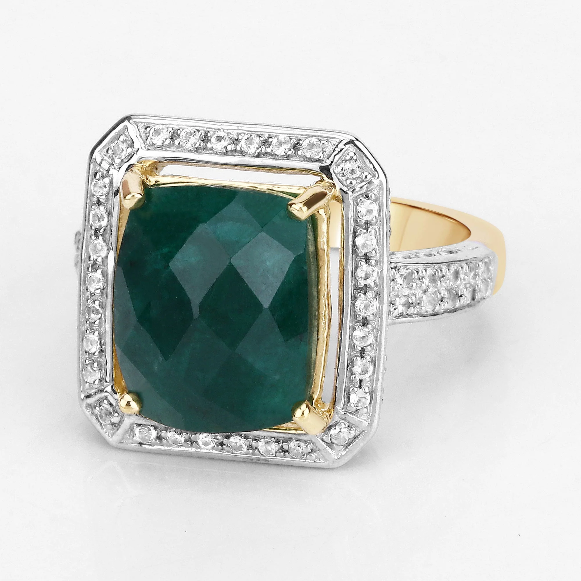 5.18 Carat Dyed Emerald and White Topaz .925 Sterling Silver Ring - Image 4