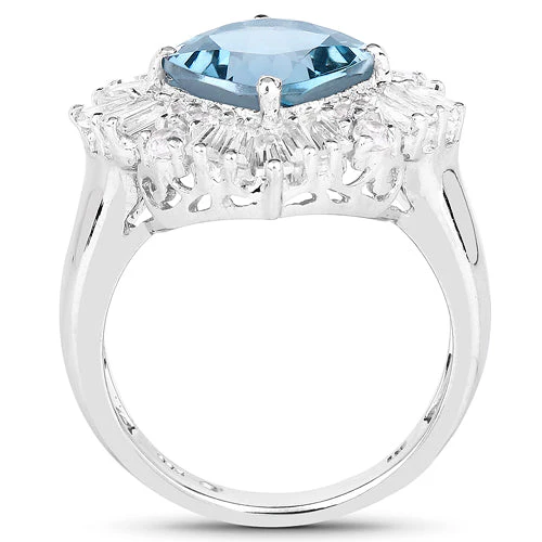 5.19 Carat Genuine London Blue Topaz & White Topaz .925 Sterling Silver Ring - Image 5