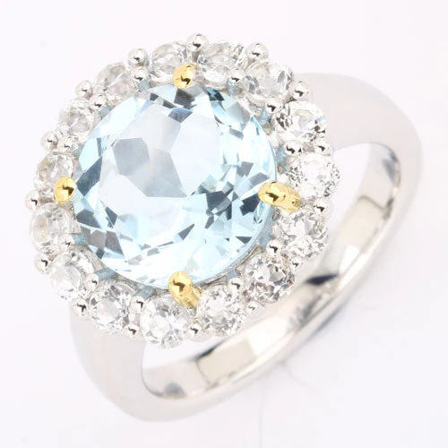 5.20 Carat Genuine Blue Topaz and White Topaz .925 Sterling Silver Ring
