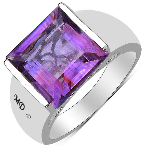 5.21 Carat Genuine Amethyst & White Diamond .925 Sterling Silver Ring - Image 4