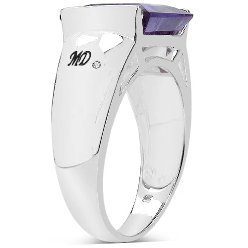 5.21 Carat Genuine Amethyst & White Diamond .925 Sterling Silver Ring - Image 5
