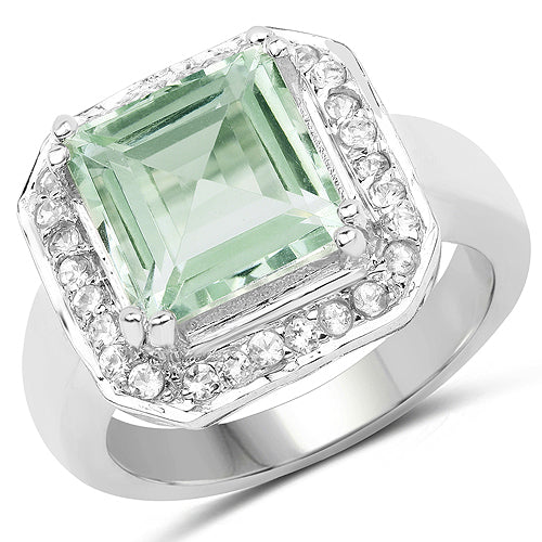 5.21 Carat Genuine Green Amethyst and White Topaz .925 Sterling Silver Ring - Image 4