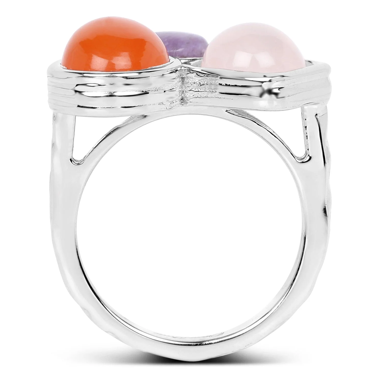 5.21 Carat Genuine Rose Quartz, Carnelian And Charolite .925 Sterling Silver Ring - Image 2