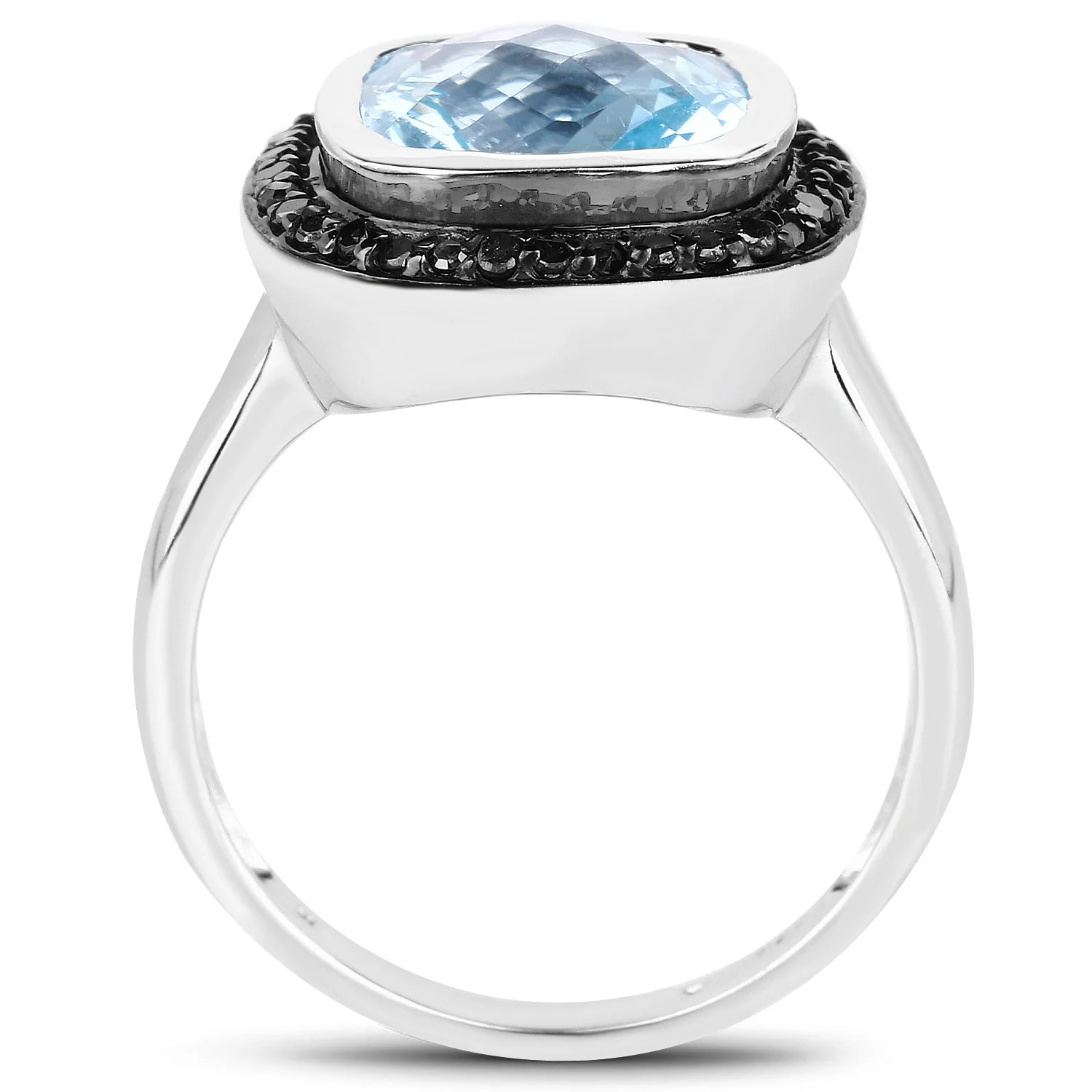 5.23 Carat Genuine Baby Swiss Blue Topaz and Black Diamond .925 Sterling Silver Ring - Image 2