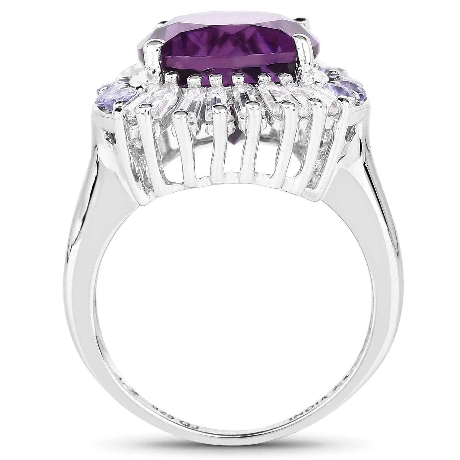 5.24 Carat Genuine Amethyst, Tanzanite & White Topaz .925 Sterling Silver Ring - Image 2