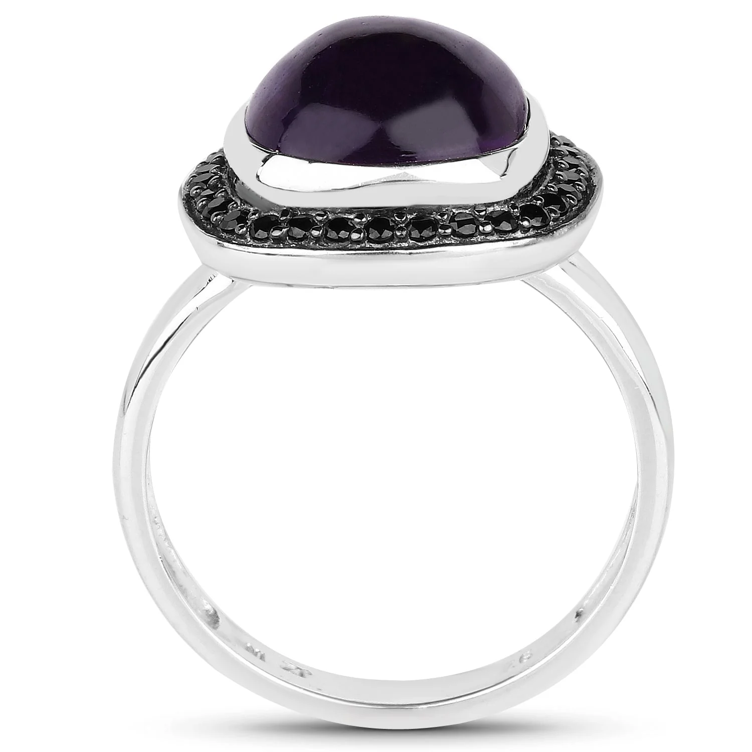 5.25 Carat Genuine Amethyst & Black Spinel .925 Sterling Silver Ring - Image 2