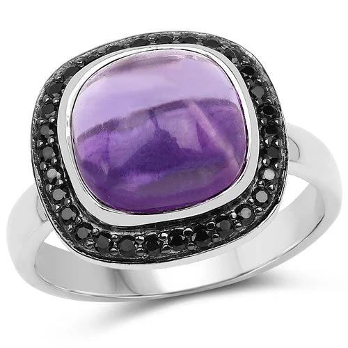 5.25 Carat Genuine Amethyst & Black Spinel .925 Sterling Silver Ring - Image 4