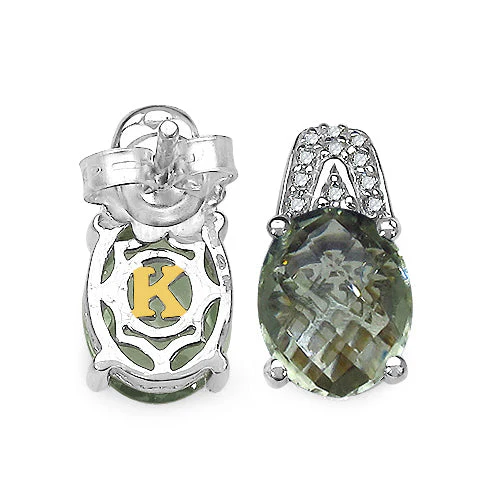 5.25 Carat Genuine Green Amethyst and 0.15 ct.t.w Genuine Diamond Accents Sterling Silver Earrings - Image 6