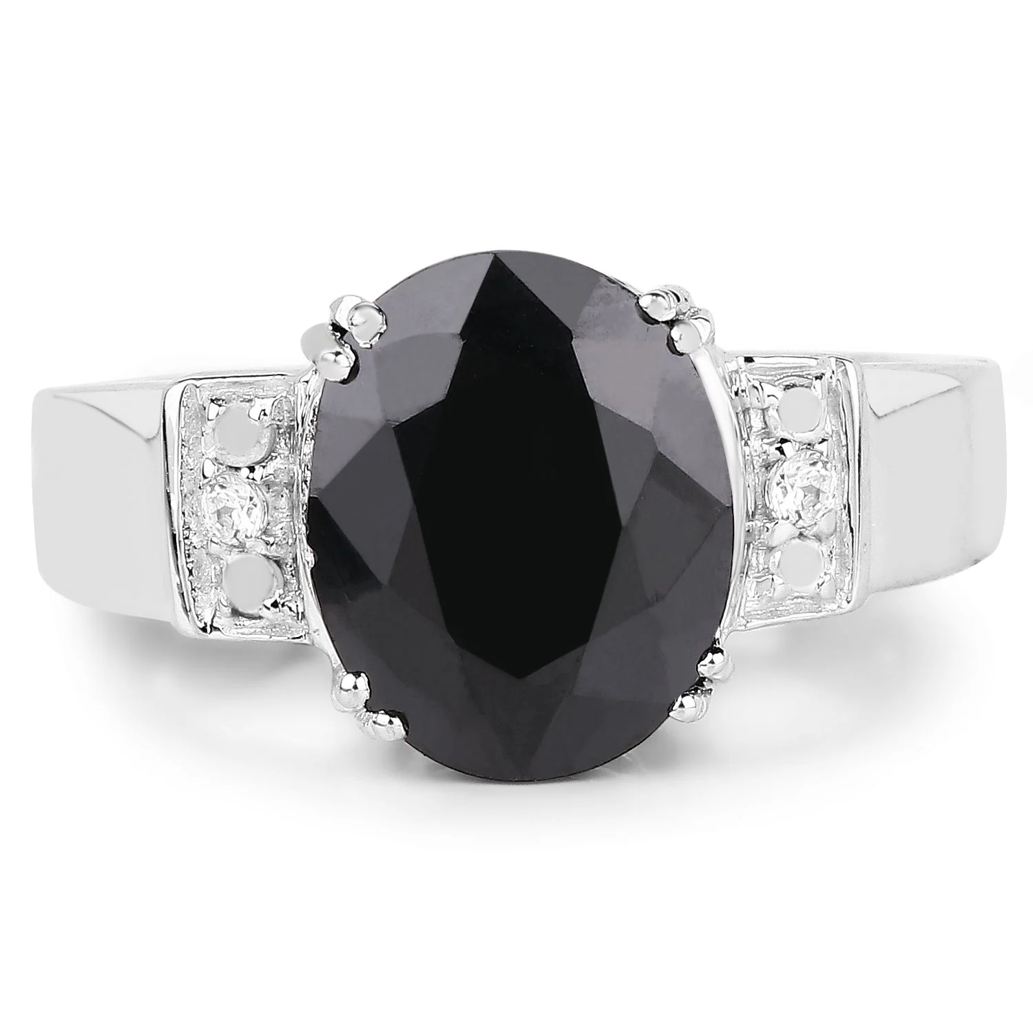 5.29 Carat Genuine Black Sapphire and White Topaz .925 Sterling Silver Ring - Image 3
