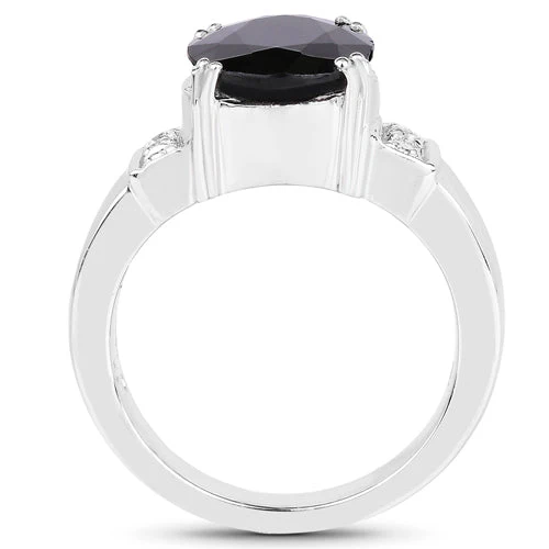 5.29 Carat Genuine Black Sapphire and White Topaz .925 Sterling Silver Ring - Image 5