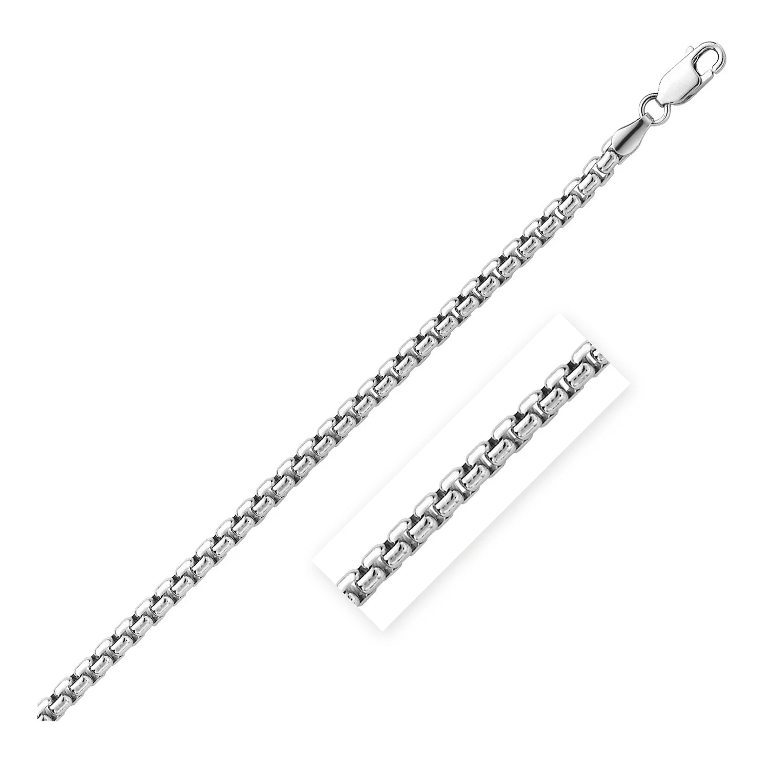 5.2mm Sterling Silver Rhodium Plated Round Box Chain - Image 5