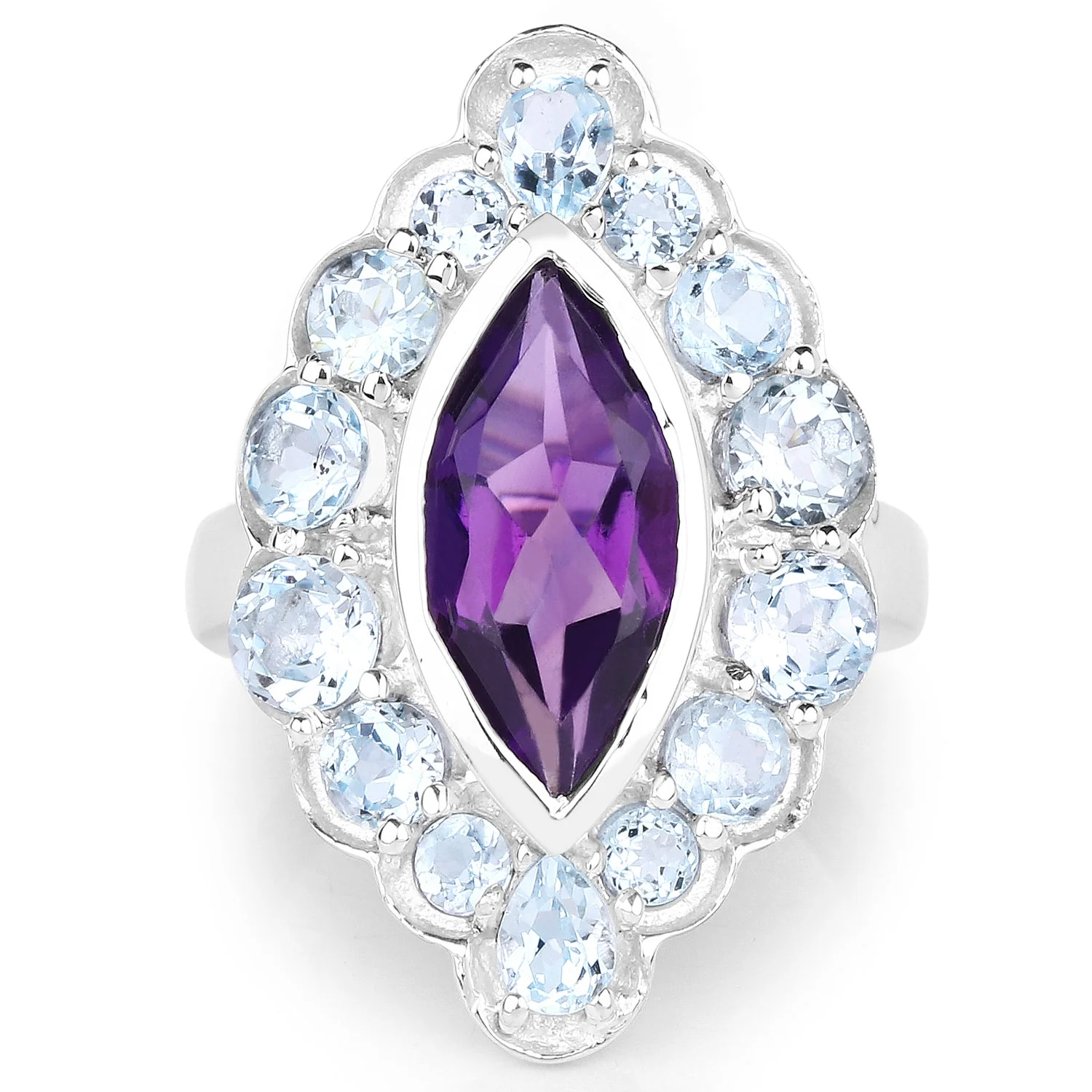 5.30 Carat Genuine Amethyst and Blue Topaz .925 Sterling Silver Ring - Image 3