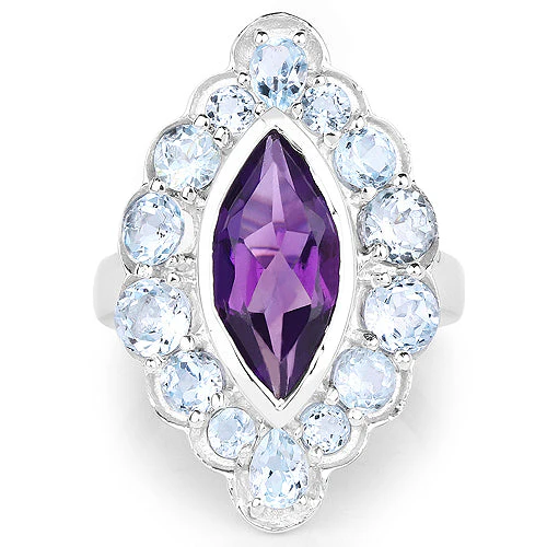 5.30 Carat Genuine Amethyst and Blue Topaz .925 Sterling Silver Ring - Image 6