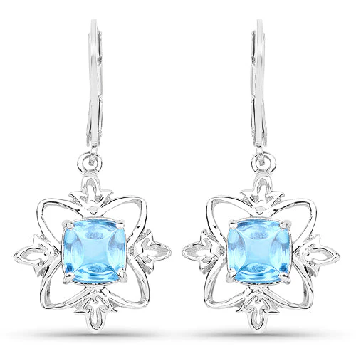 5.30 Carat Genuine Swiss Blue Topaz .925 Sterling Silver Earrings - Image 4