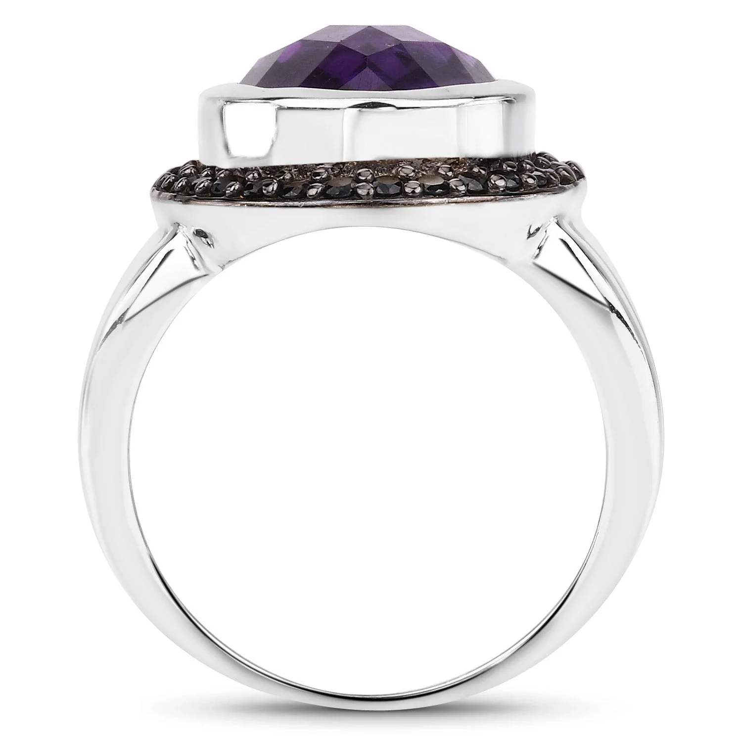 5.35 Carat Genuine Amethyst and Black Spinel .925 Sterling Silver Ring - Image 2