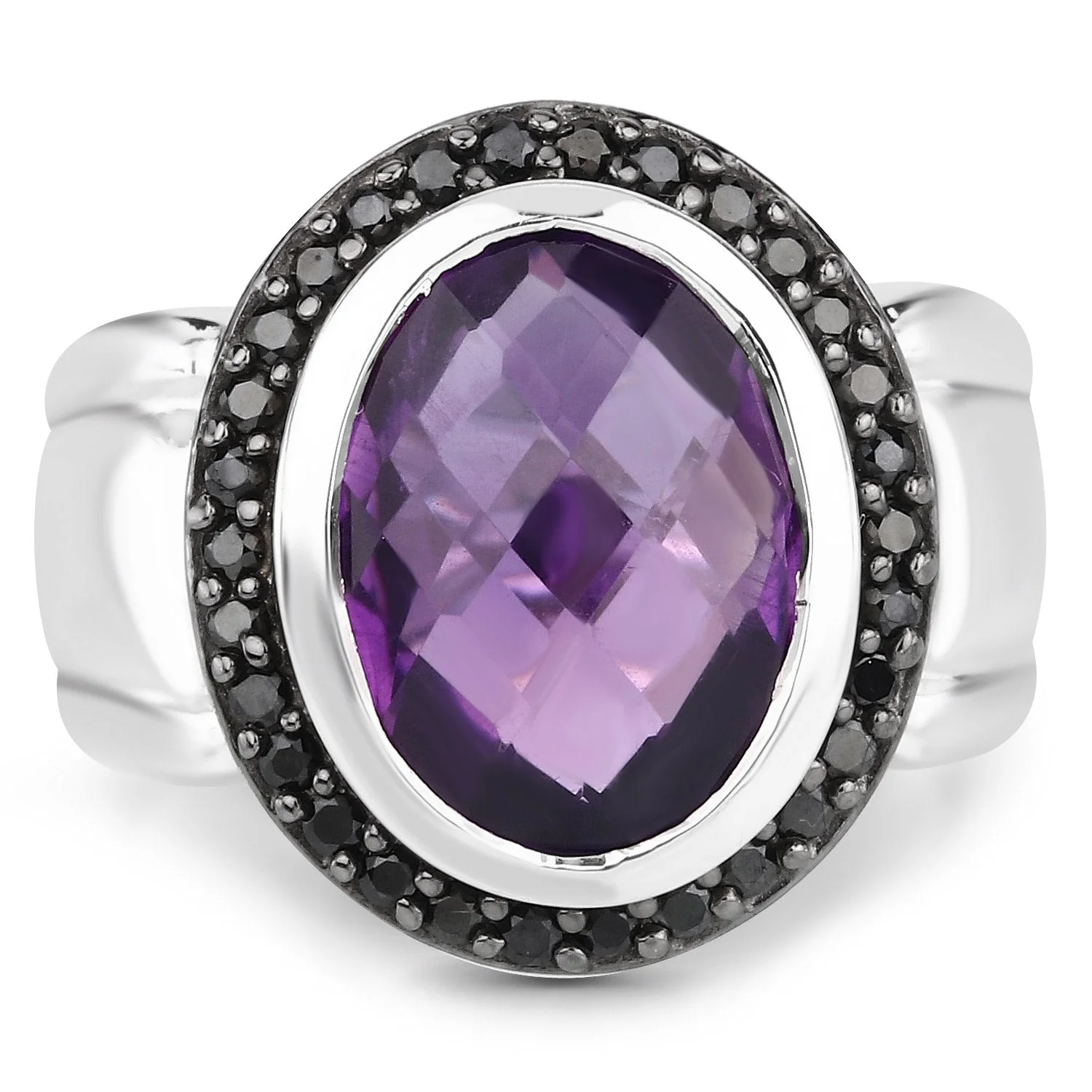 5.35 Carat Genuine Amethyst and Black Spinel .925 Sterling Silver Ring - Image 3