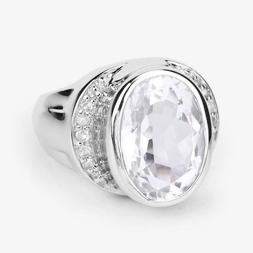 5.38 Carat Genuine Crystal Quartz and White Diamond .925 Sterling Silver Ring - Image 10