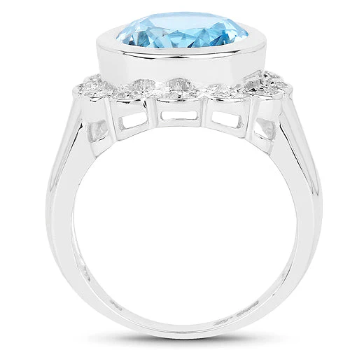 5.39 Carat Genuine Blue Topaz and White Topaz .925 Sterling Silver Ring - Image 5