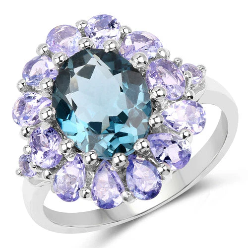 5.41 Carat Genuine London Blue Topaz and Tanzanite .925 Sterling Silver Ring - Image 4