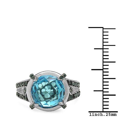 5.43 Carat Genuine Swiss Blue Topaz & Blue Diamond .925 Sterling Silver Ring - Image 6