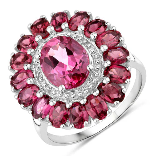 5.460 Carat Genuine Pink Topaz and Rhodolite Garnet .925 Sterling Silver Ring - Image 2