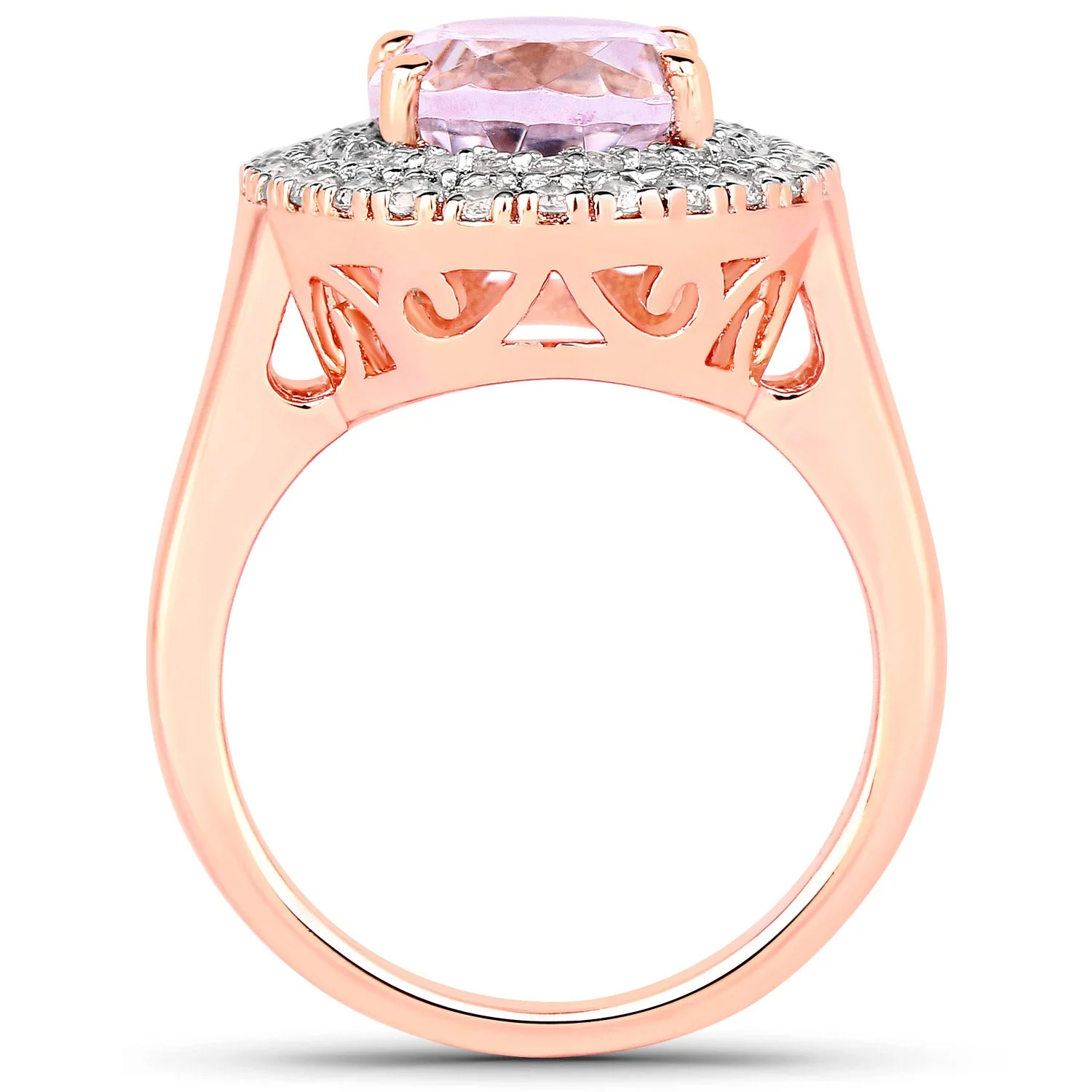 5.48 Carat Genuine Kunzite and White Topaz .925 Sterling Silver Ring - Image 2