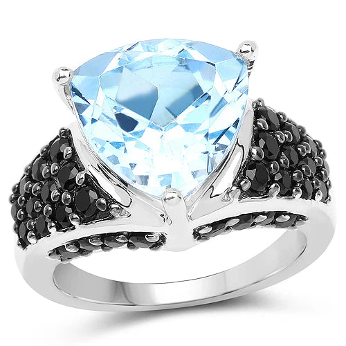 5.49 Carat Genuine Blue Topaz and Black Spinel .925 Sterling Silver Ring - Image 4