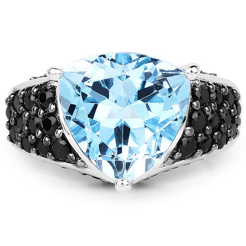 5.49 Carat Genuine Blue Topaz and Black Spinel .925 Sterling Silver Ring - Image 6