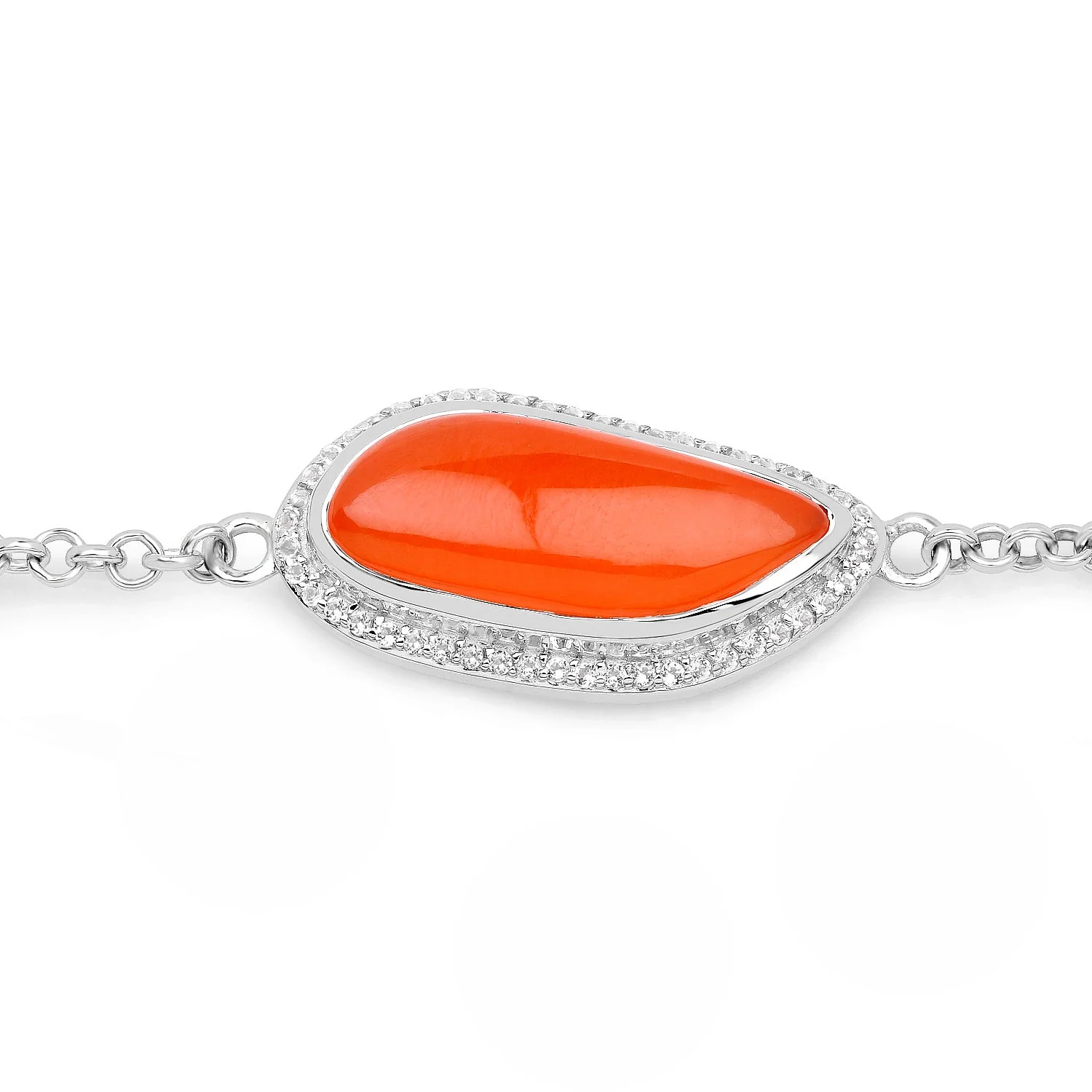 5.50 Carat Genuine Carnelian And White Topaz .925 Sterling Silver Bracelet - Image 3