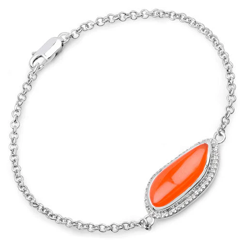 5.50 Carat Genuine Carnelian And White Topaz .925 Sterling Silver Bracelet - Image 5