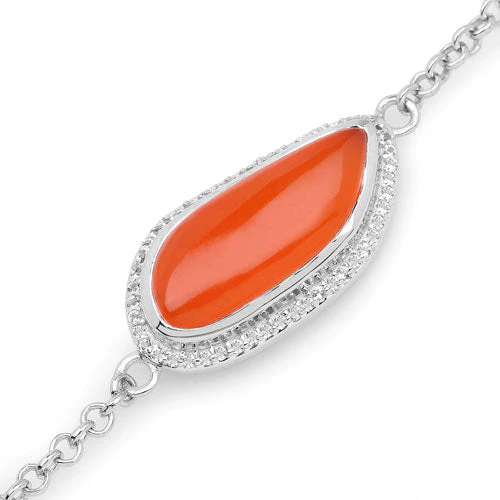 5.50 Carat Genuine Carnelian And White Topaz .925 Sterling Silver Bracelet - Image 8