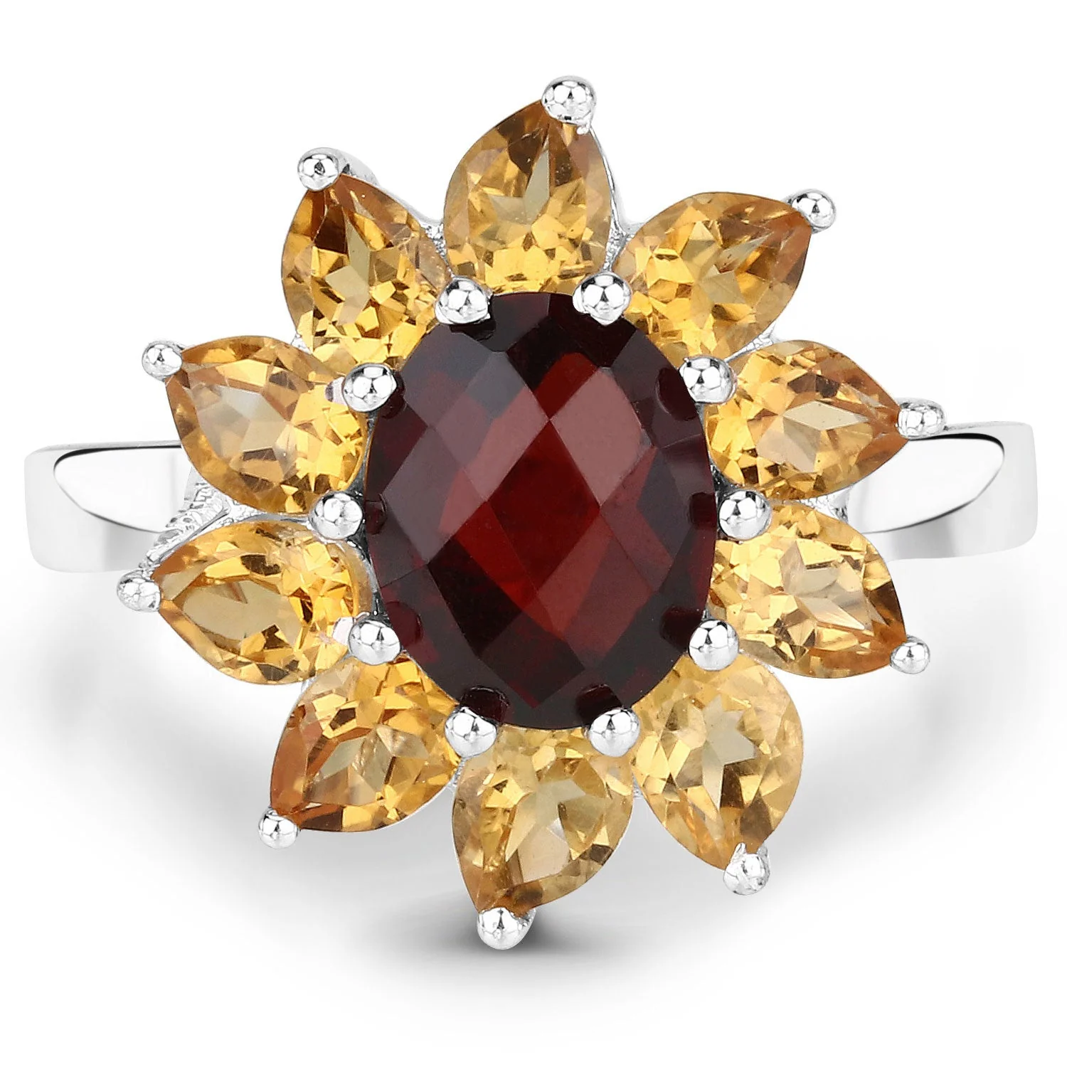 5.50 Carat Genuine Garnet and Citrine .925 Sterling Silver Ring - Image 3