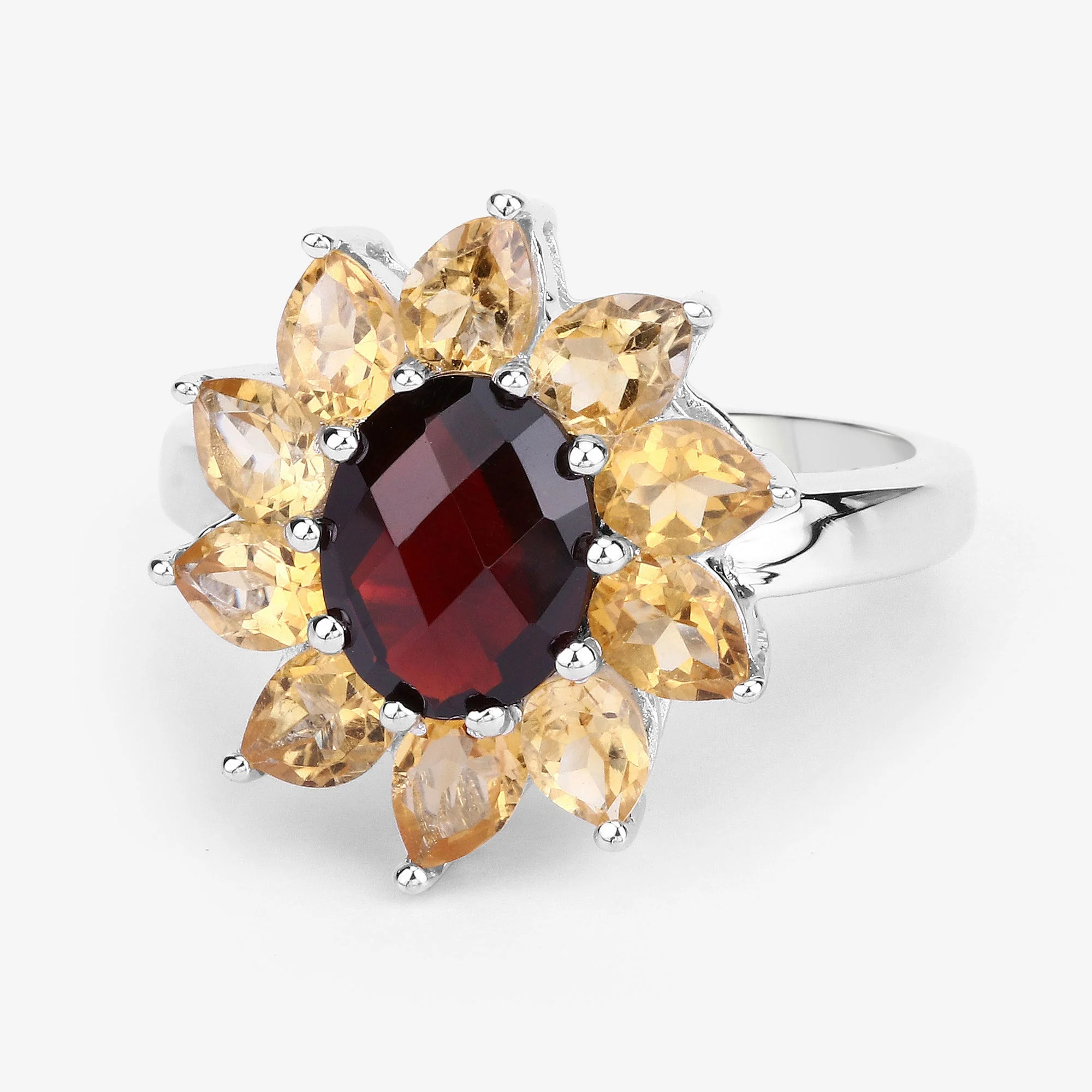 5.50 Carat Genuine Garnet and Citrine .925 Sterling Silver Ring - Image 4