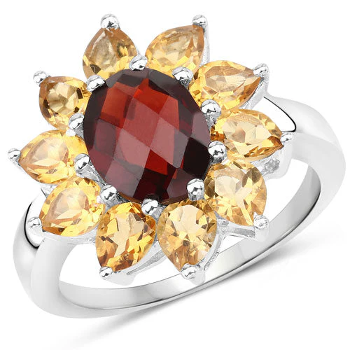5.50 Carat Genuine Garnet and Citrine .925 Sterling Silver Ring - Image 5