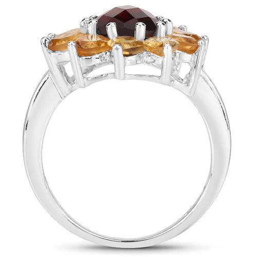 5.50 Carat Genuine Garnet and Citrine .925 Sterling Silver Ring - Image 6