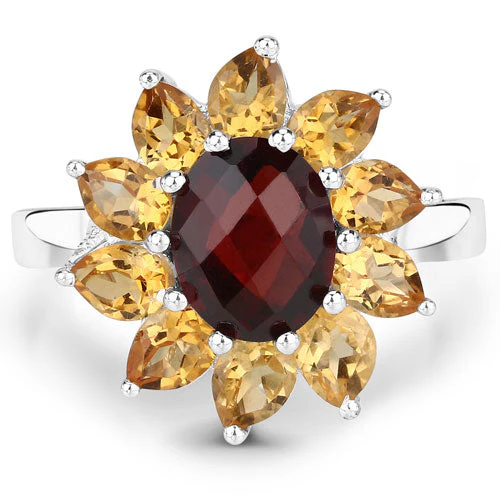 5.50 Carat Genuine Garnet and Citrine .925 Sterling Silver Ring - Image 7