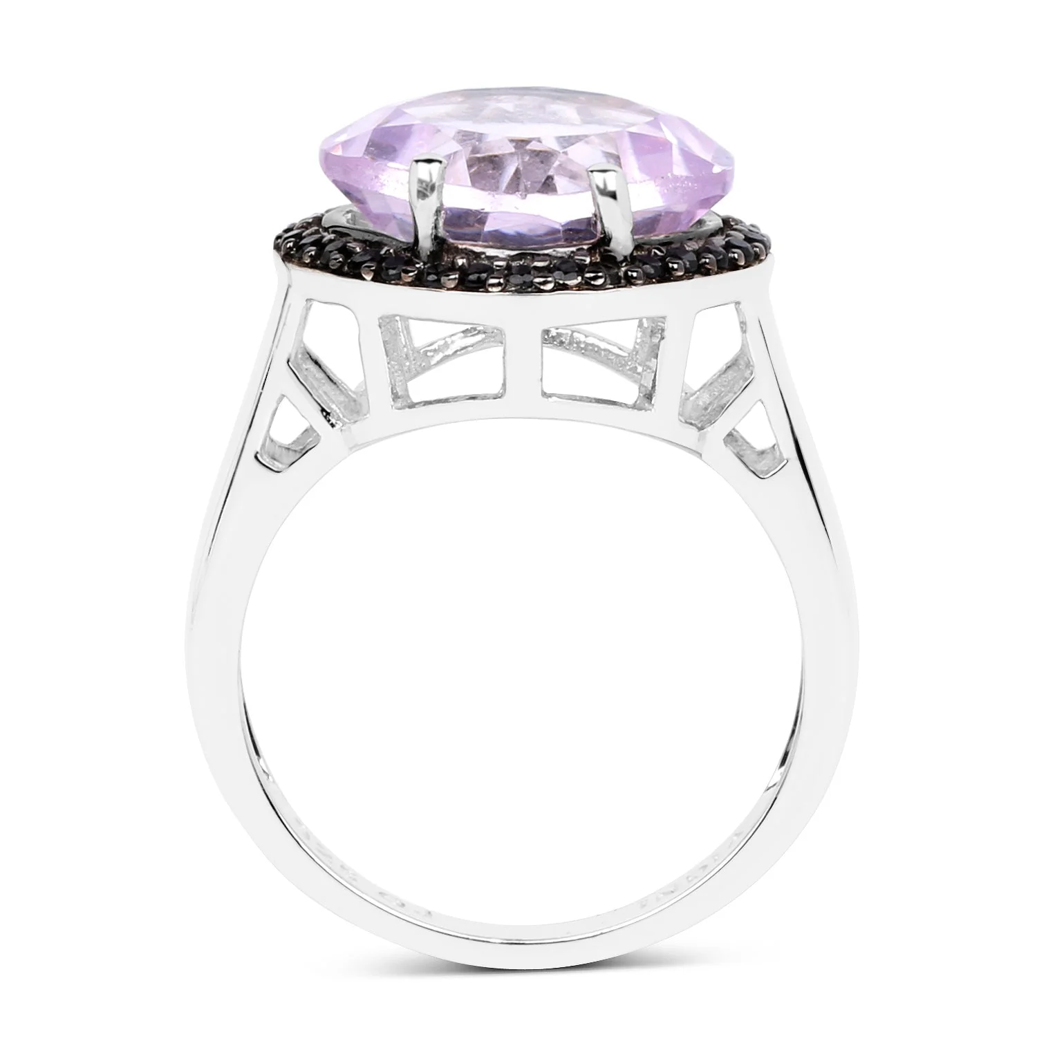 5.50 Carat Genuine Pink Amethyst & Black Spinel .925 Sterling Silver Ring - Image 2