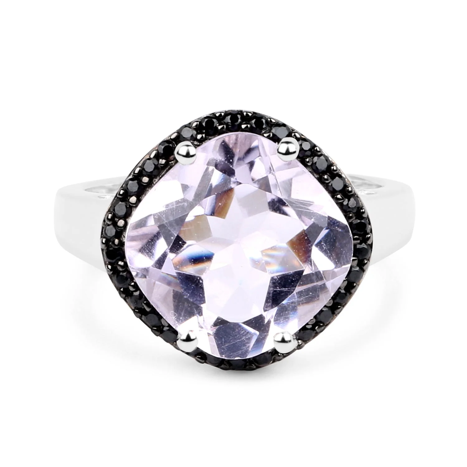 5.50 Carat Genuine Pink Amethyst & Black Spinel .925 Sterling Silver Ring - Image 3
