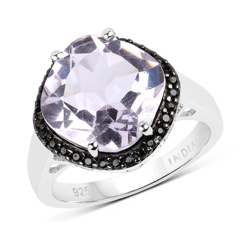 5.50 Carat Genuine Pink Amethyst & Black Spinel .925 Sterling Silver Ring - Image 4