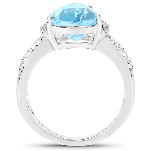 5.50 Carat Genuine Swiss Blue Topaz and White Topaz .925 Sterling Silver Ring - Image 5