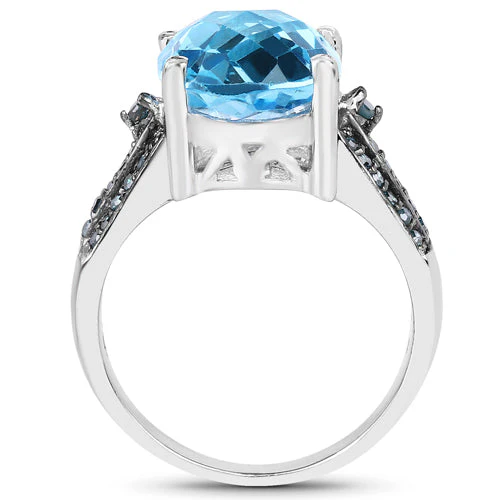 5.51 Carat Genuine Baby Swiss Blue Topaz and Blue Diamond .925 Sterling Silver Ring - Image 5