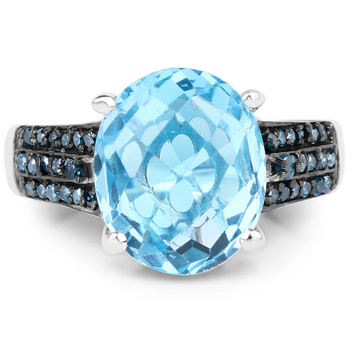 5.51 Carat Genuine Baby Swiss Blue Topaz and Blue Diamond .925 Sterling Silver Ring - Image 6