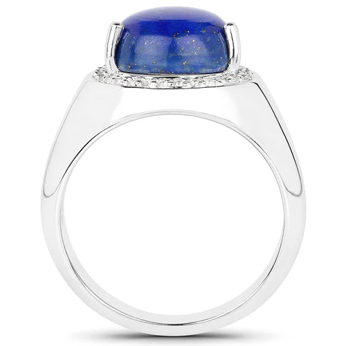 5.52 Carat Genuine Lapis and White Zircon .925 Sterling Silver Ring - Image 6