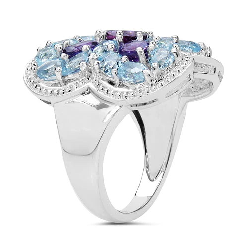 5.53 Carat Genuine Amethyst & Blue Topaz .925 Sterling Silver Ring - Image 2